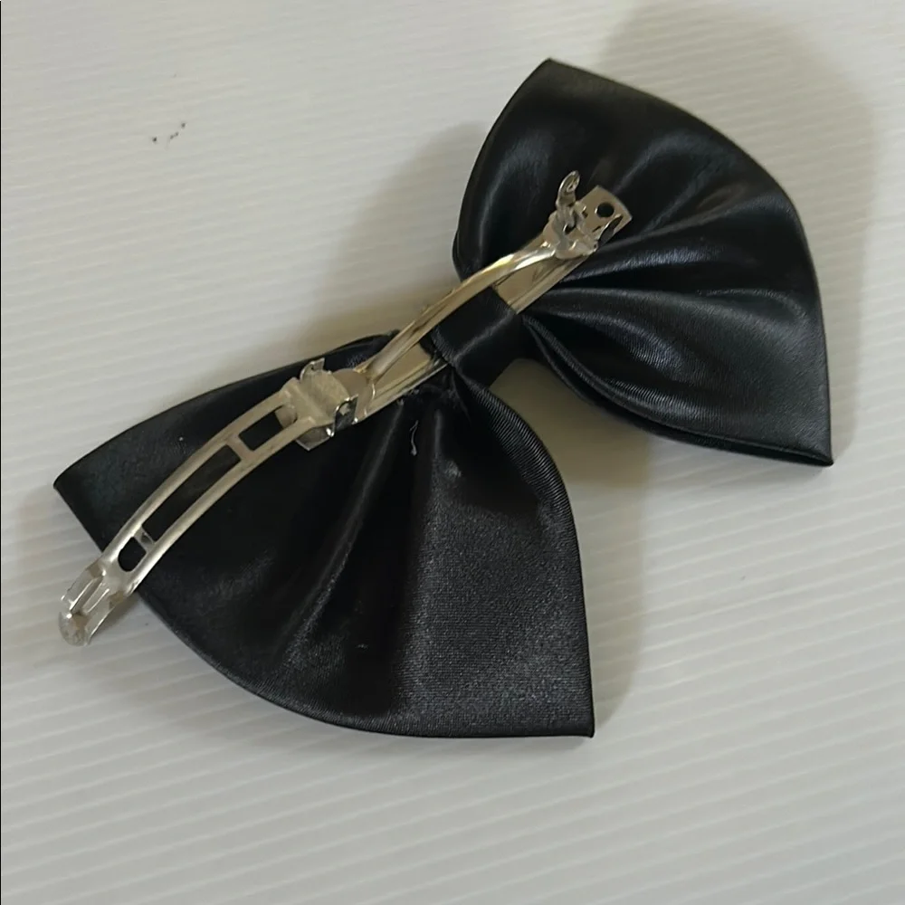 Vintage Black Satin Bow Hair Barrette